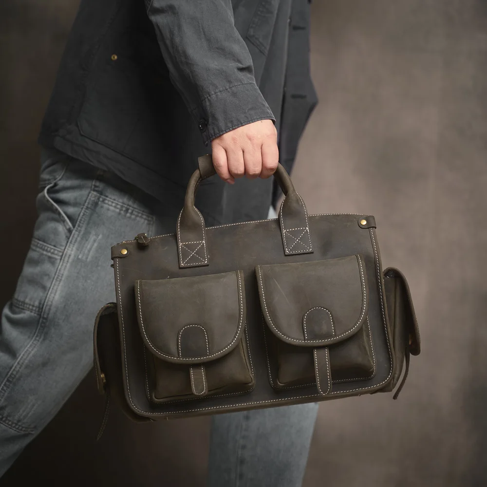 Nupugoo Vintage Echt leder Herren Aktentasche Umhängetasche verrückte Pferd Leder Handtasche mit 16-Zoll-Laptop – Detail 18