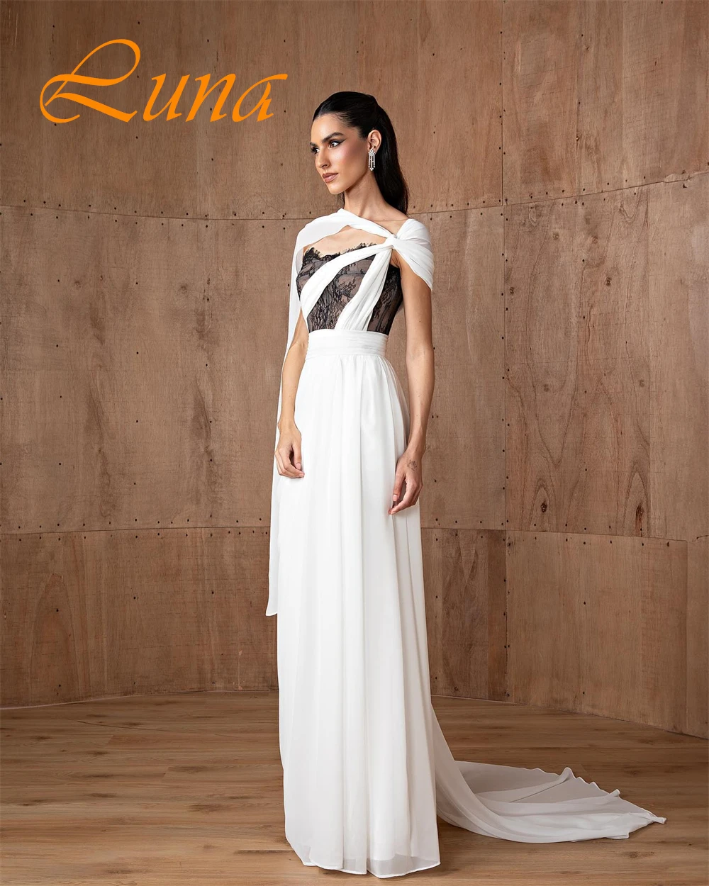 

Customized Luxury One Shoulder Evening Dress Elegant Chiffon Cocktail Dress Temperament Watteau Train Special Occasion Gowns