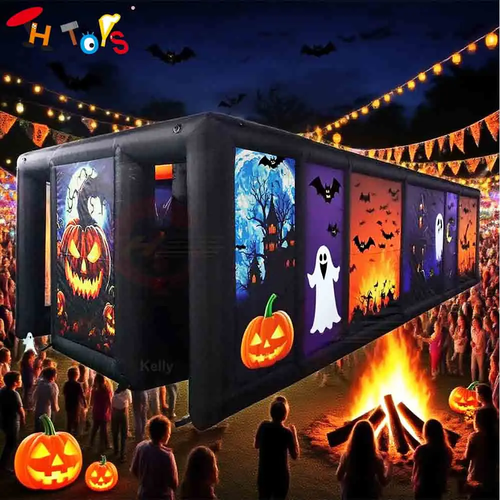 

10x3x2mH Halloween Haunted House Inflatable Maze Laser Tag Custom Made Inflatable Maze with Ghost Print Puzzle labyrinth Game