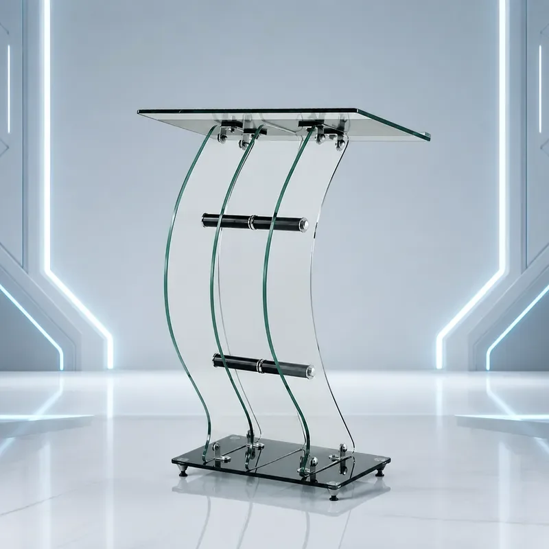 for Tempered Glass Lecture Stand Leader Speech Welcome Podium Multimedia School Solid Wood Reception Desk