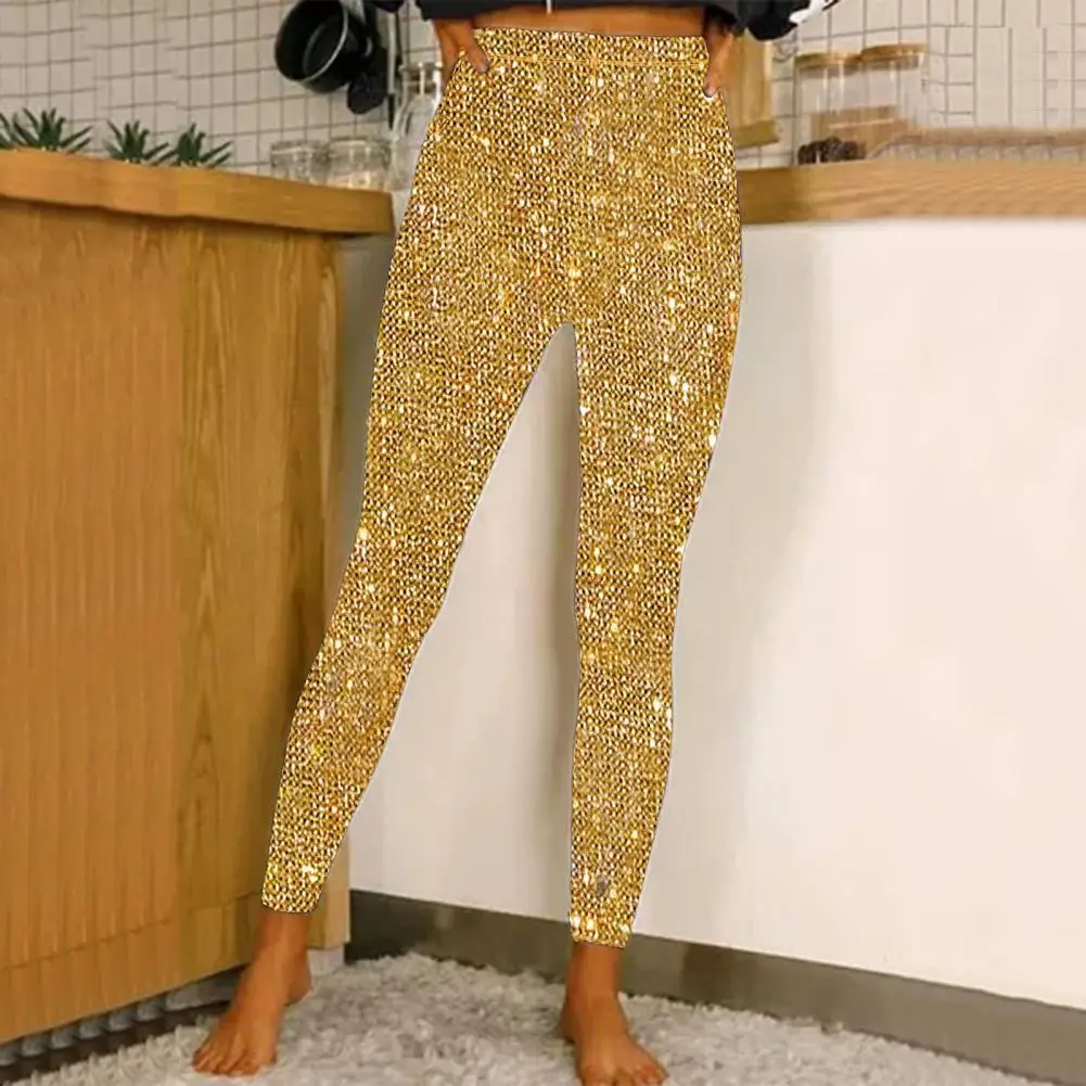 Glittery Skinny Pants Women Pencil Trousers High Waist Glitter Long Pants Elastic Fabric Shimmery Pants Sequin Leggings 80%