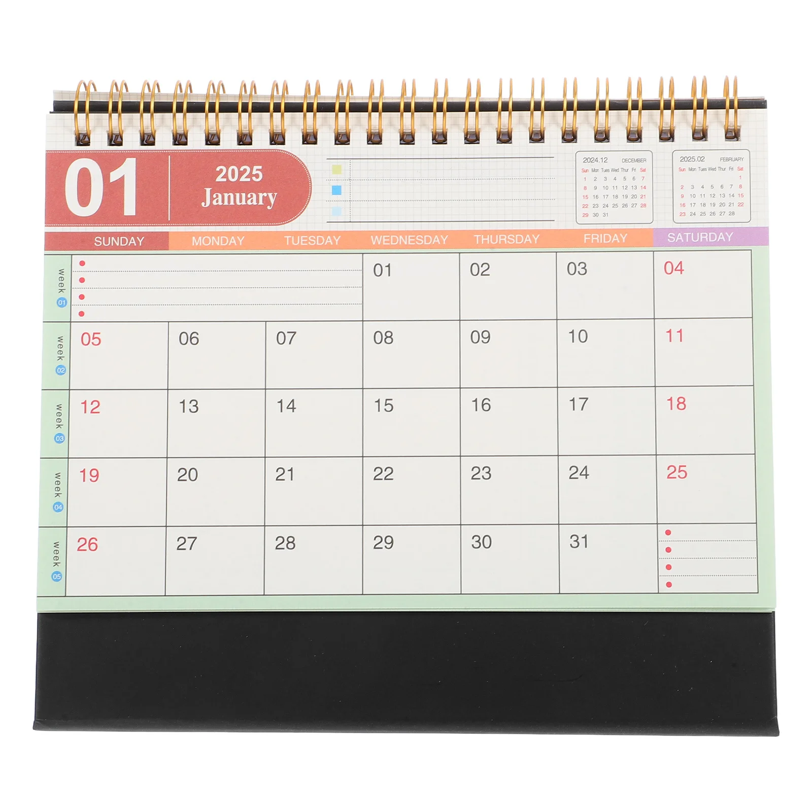 2025 Calendario da tavolo con vibrazione in piedi Anno del serpente Calendario da tavolo mensile rilegato ad anello in metallo per spazio di lavoro scolastico domestico in ufficio