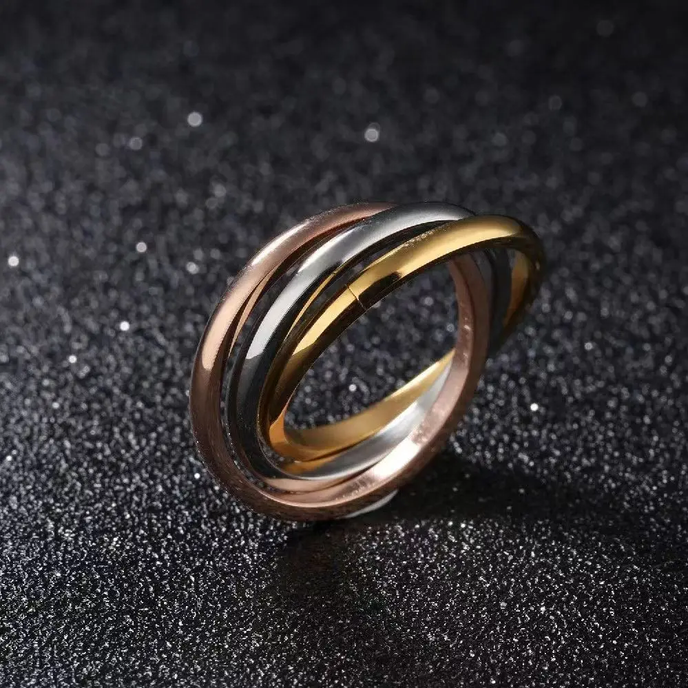 Stainless Steel Women Finger Ring Creative Three Colors In One Wedding Engagement For Women Ornament Valentines Day Gift