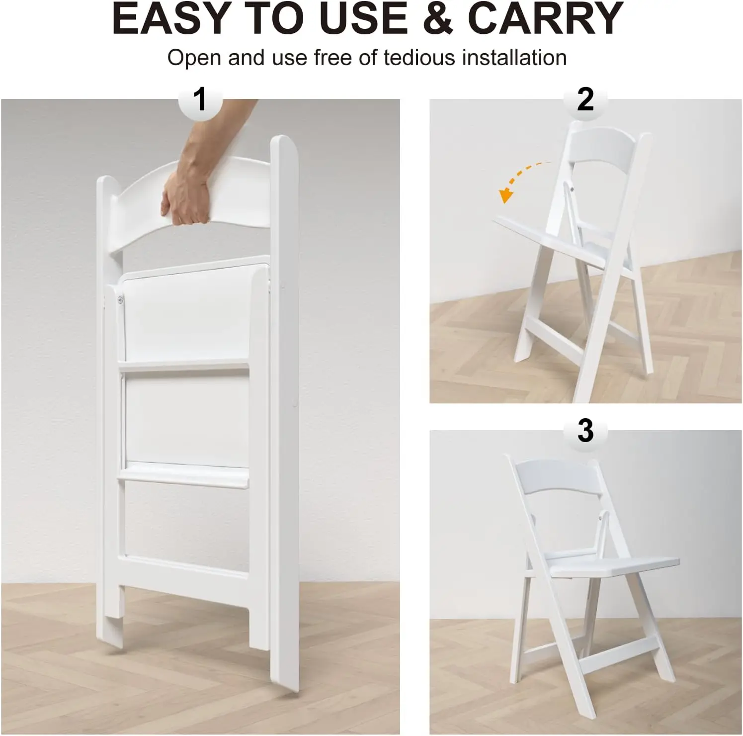 8 كراسي قابلة للطي، كراسي راتنج بيضاء مع مقعد مبطن، كراسي مريحة قابلة للطي لحفلات الزفاف