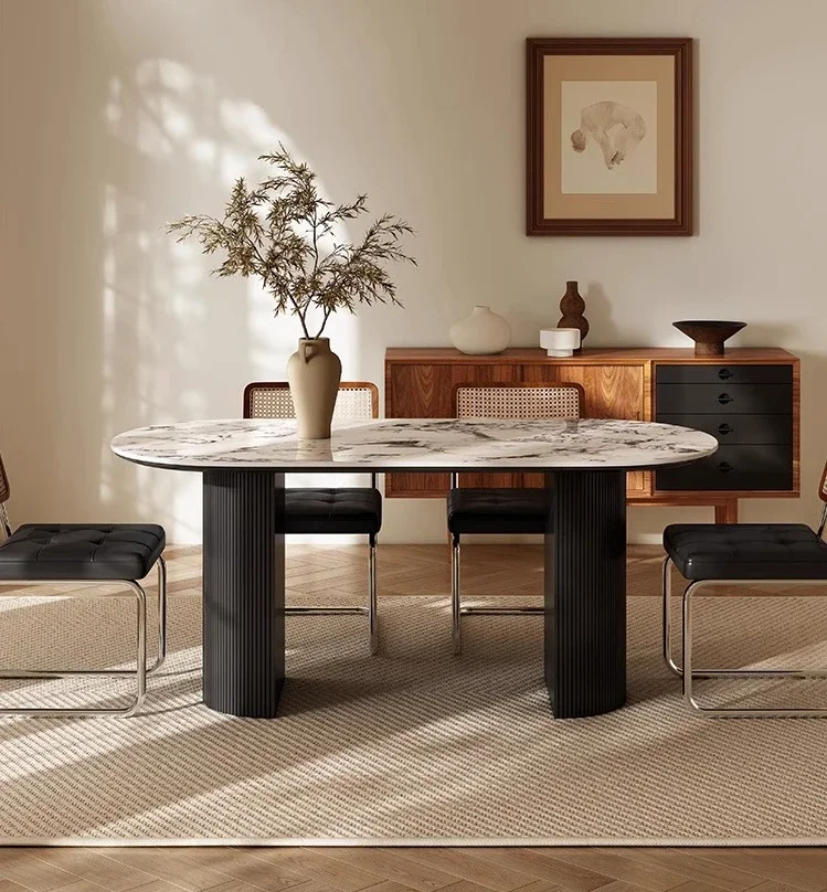 

ld 38French marble dining table retro modern simple cream isn style household oval dining table