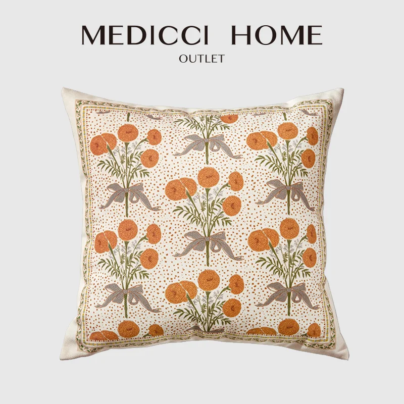 Medicci Home French Pastoral Style Cushion Cover Vintage Petal Floral Hand Painted Pillow Case Table Runner For Living Room Sofa