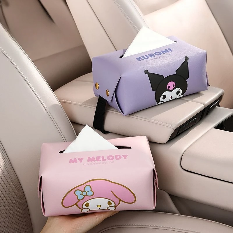 

MINISO Sanrio Kuromi My Melody Cinnamoroll Anime Car Tissue Box Handrail Case Drawing Tray Storage Cartoon Cute Small Convenient