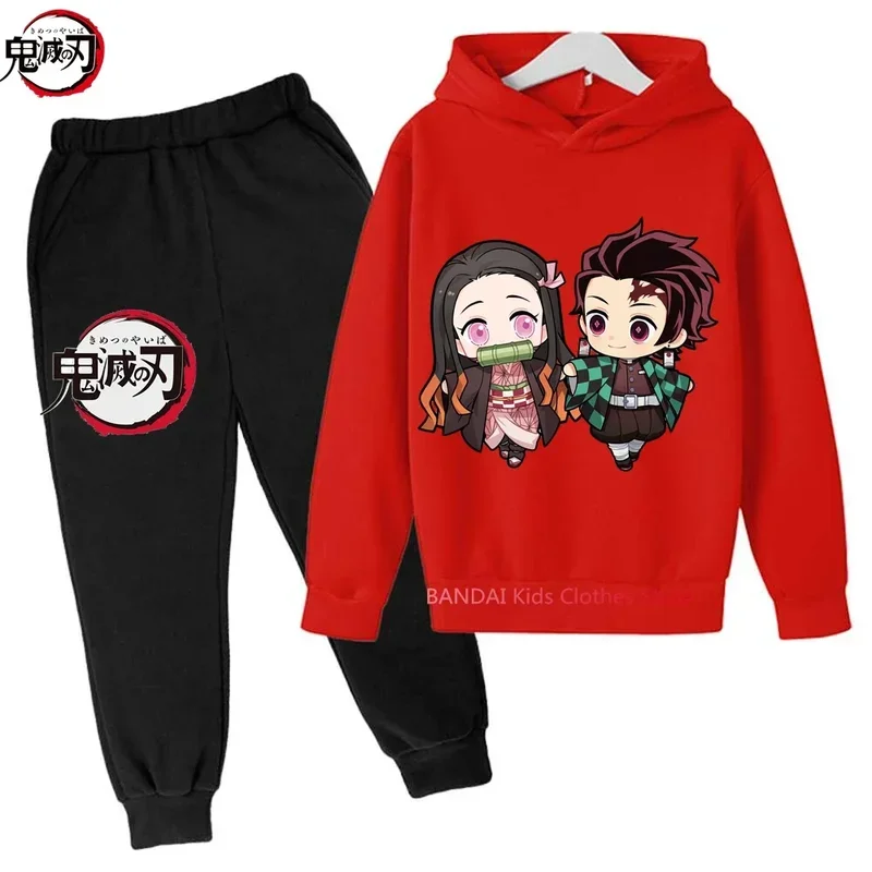 2-13 Jaar Oude Kinderen Demon Slayer Hoodies Sets Kinderen Herfst En Lente Lange Mouw Sweatshirts Broek 2 Stuks Kostuum Outfits