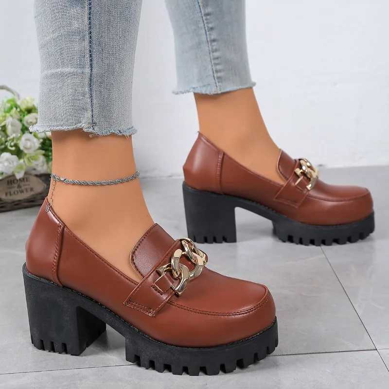 موضة جديدة مريحة مأدبة عالية الكعب أحذية نسائية الخريف أنيقة مثير سميكة سوليد حذاء فردي غير رسمي أحذية عالية الكعب