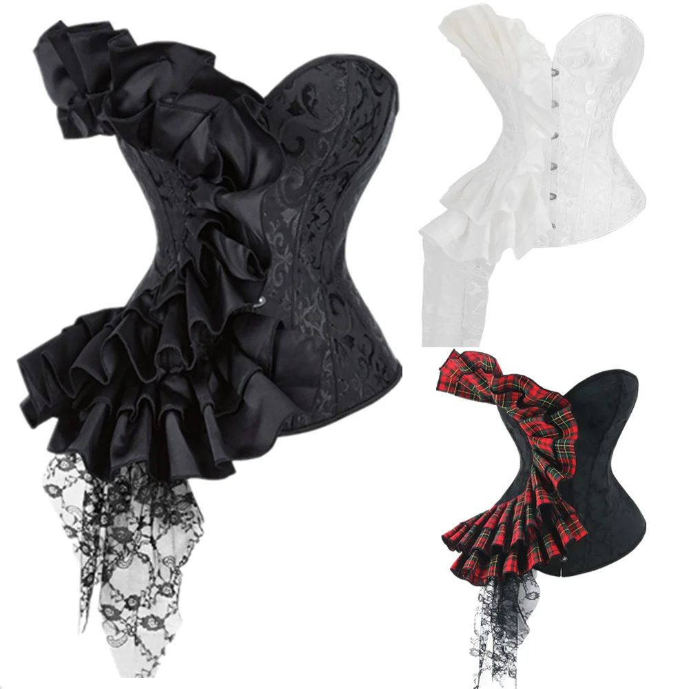 

Женский корсет, топ, готический костюм с рюшами и цветком, сексуальное кружевное бюстье, викторианский винтажный костюм на Хэллоуин