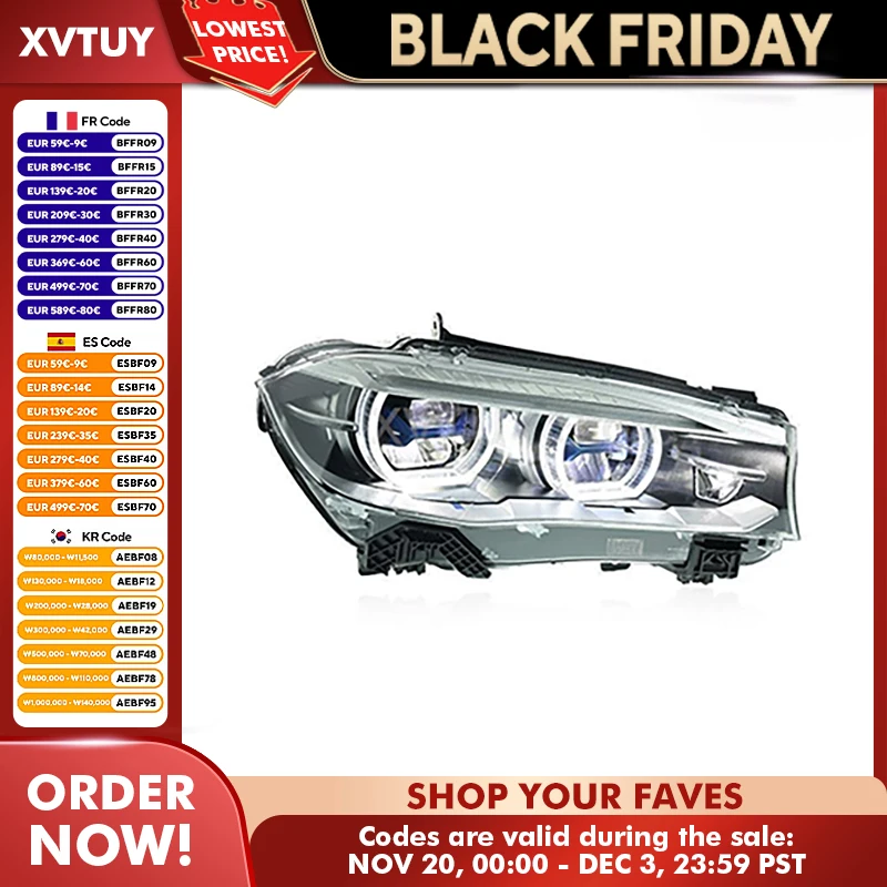 

Автомобильные фары для BMW X5 F15, Стайлинг, фара 2014-2018, светодиодные DRL в сборе, ходовые огни, динамические указатели поворота, автомобильные аксессуары