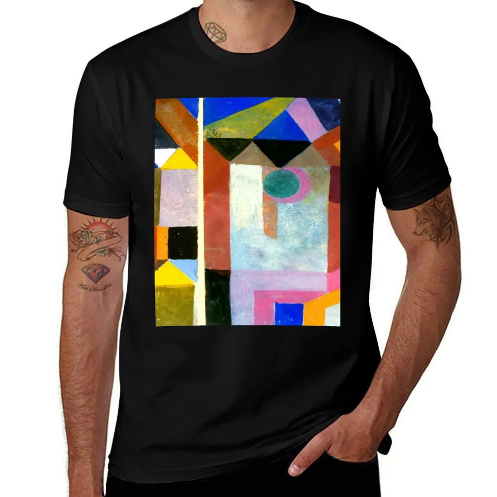 Paul Klee Colorful Architecture Klee-inspired Fine Art T-Shirt summer tops custom t shirt workout shirts for men