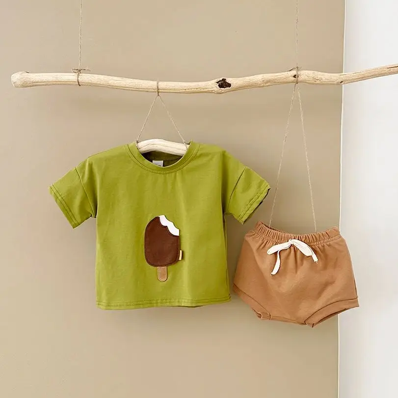 Toddler Outfit Newborn Baby Clothing Summer 2PCS Ice Cream Patch Children Top+ Shorts Kids Clothes Set Baby Girls Boys 0-3Y