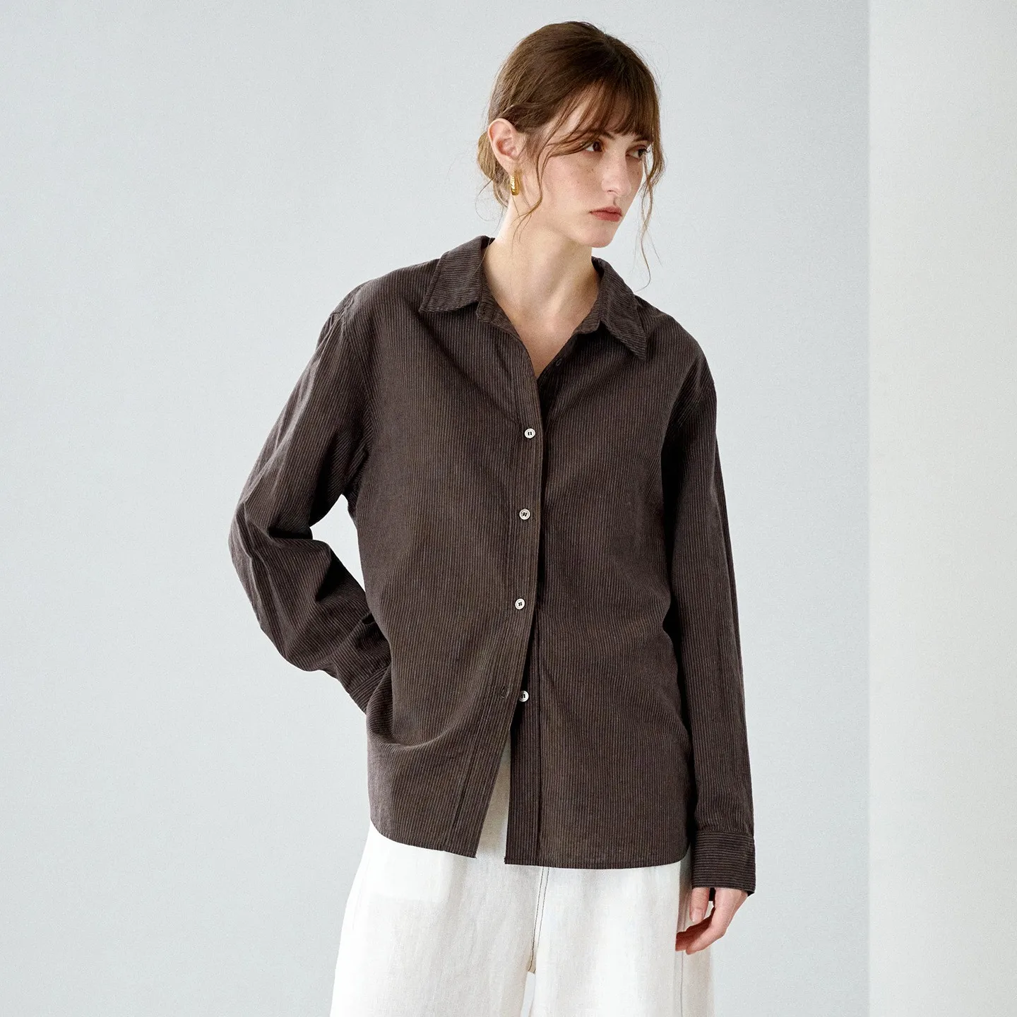 Striped Loose Fit Shirt with Elegant and Graceful Style Regular Length Stripe Pattern Regular Sleeve Plaid Autumn Women Blouse