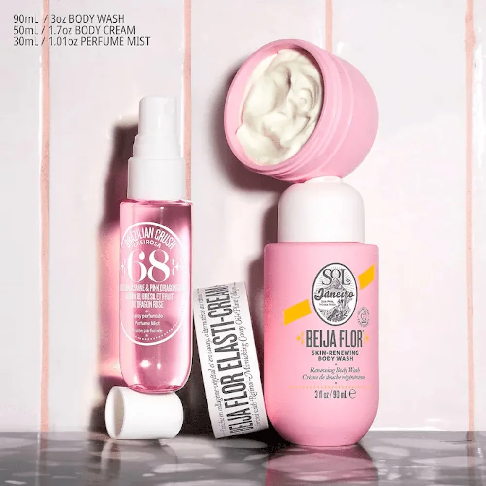 Sol de Janeiro Beija Flor Jet Set 3pcs Travel Gift Set, 50ml+90ml+30ml Body Cream Body Wash & Fragrance Mist, For Men & Women.