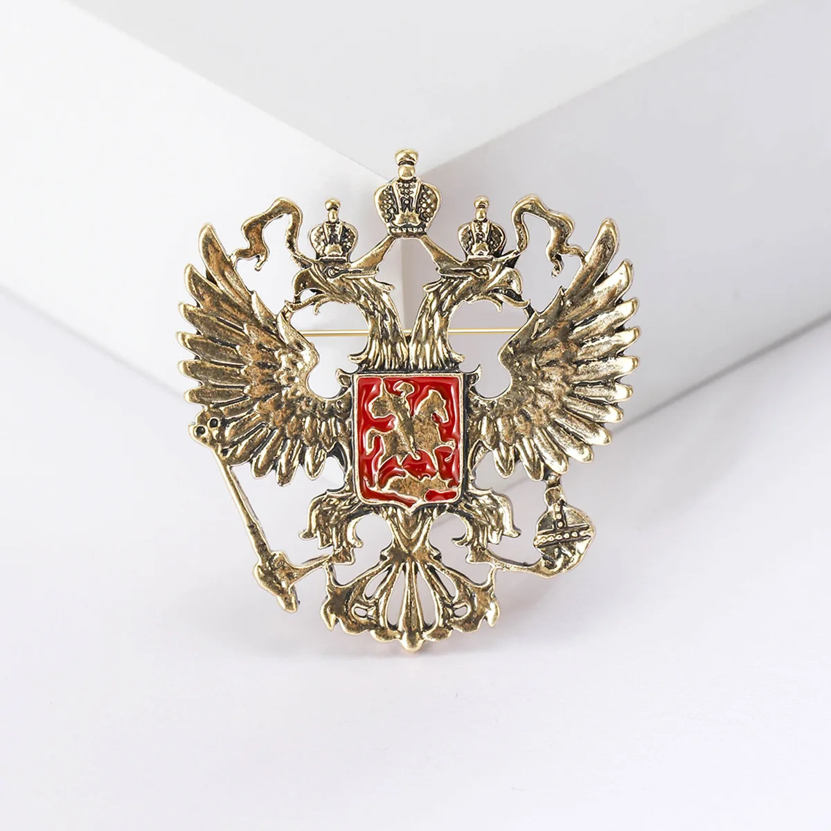 Vintage Double-headed Eagle Brooches Metal Russia Badge Punk Crown Suit Feast Lapel Pin Men Clothing Accessories Daily Gift