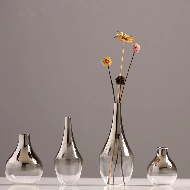 1pc Silver Plated Small Glass Vase Ornaments Home living Room Decorations Flower Holder Tabletop