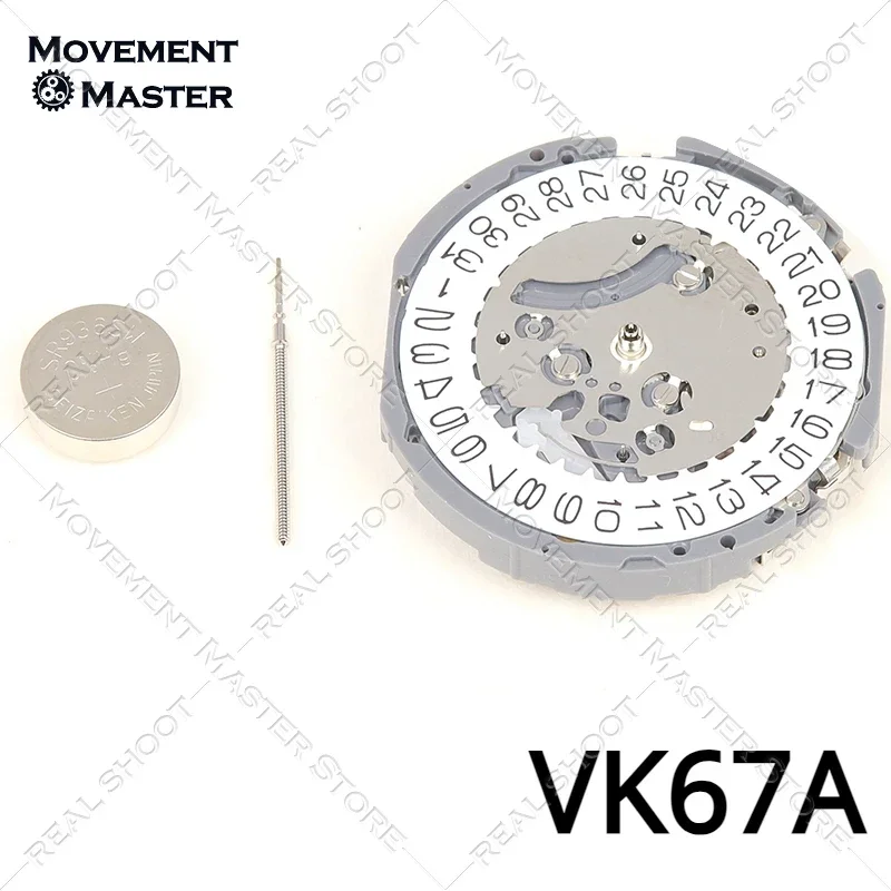Aksesori jam tangan kedua kecil gerakan VK67 asli Jepang VK67A gerakan kuarsa 6 tangan tanggal pada 3 6/9/12