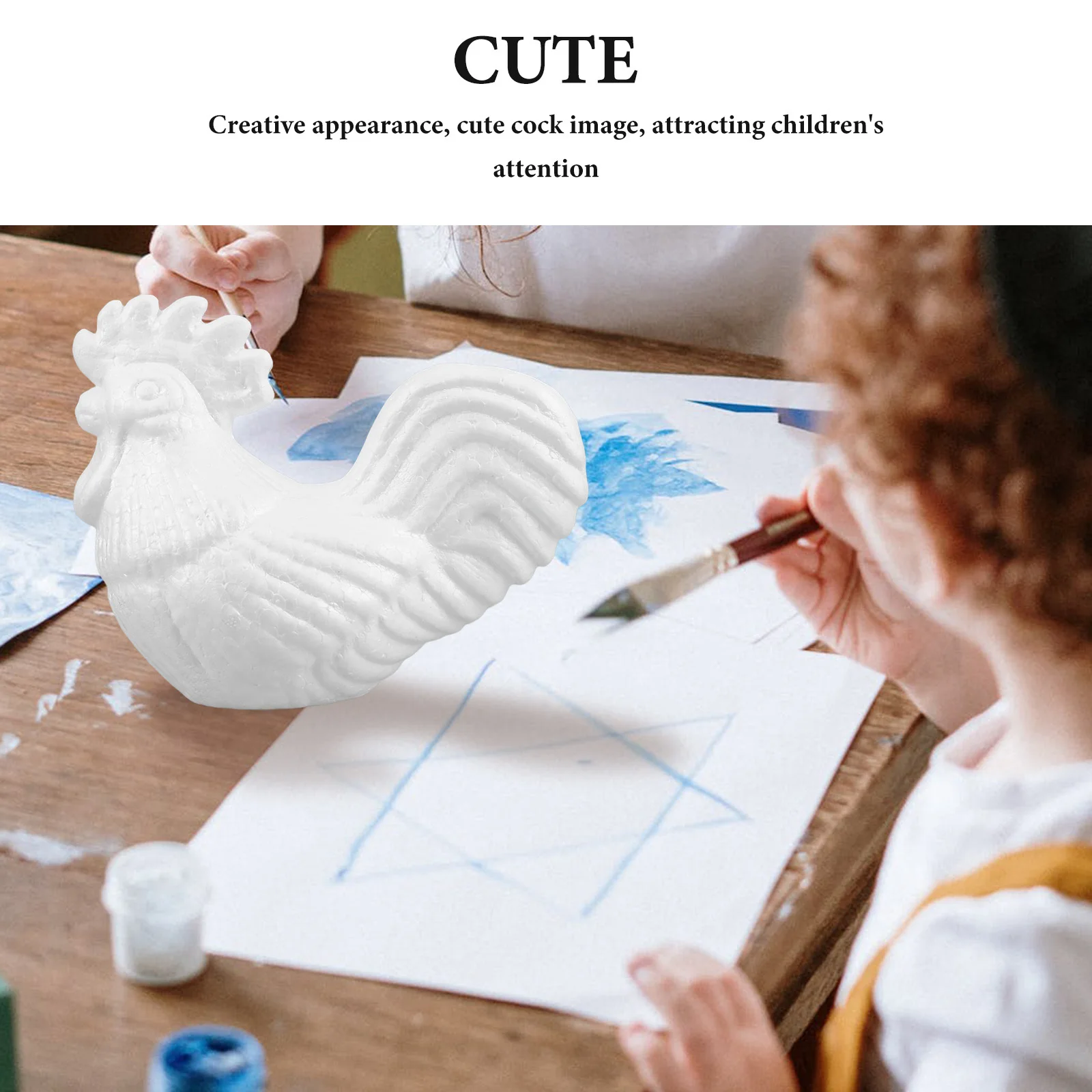 2Pcs Foam Rooster Ornaments Kids DIY Craft Painting Creative Blank Chicken Sculpture Safe Handmade Animal Sculpture Art Supplies