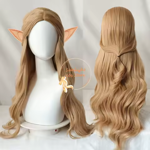 Anime Galadriel Cosplay Wig 70cm Long Wavy Hair With Ears Heat Resistant Synthetic Hair Halloween Women Wig + Wig Cap