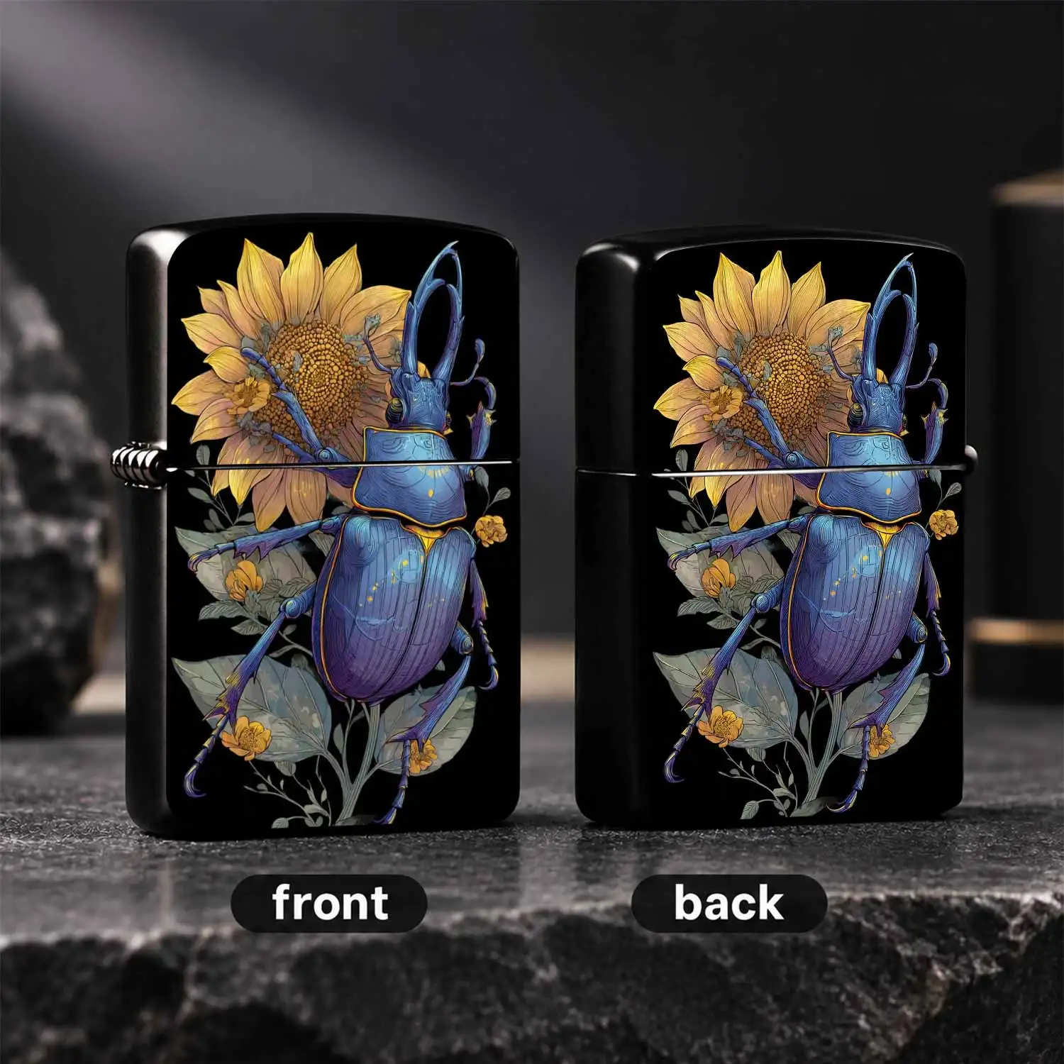 Retro Art Blue Sunflower Pattern Portable Lighter, Exquisite Hand-Painted Style Color Printed Trendy Accessory, Portable Atmosphere-Friendly Item For Daily Use, Creative High-Quality Practical Memorial Gift For Friends, Suitable For All Sce