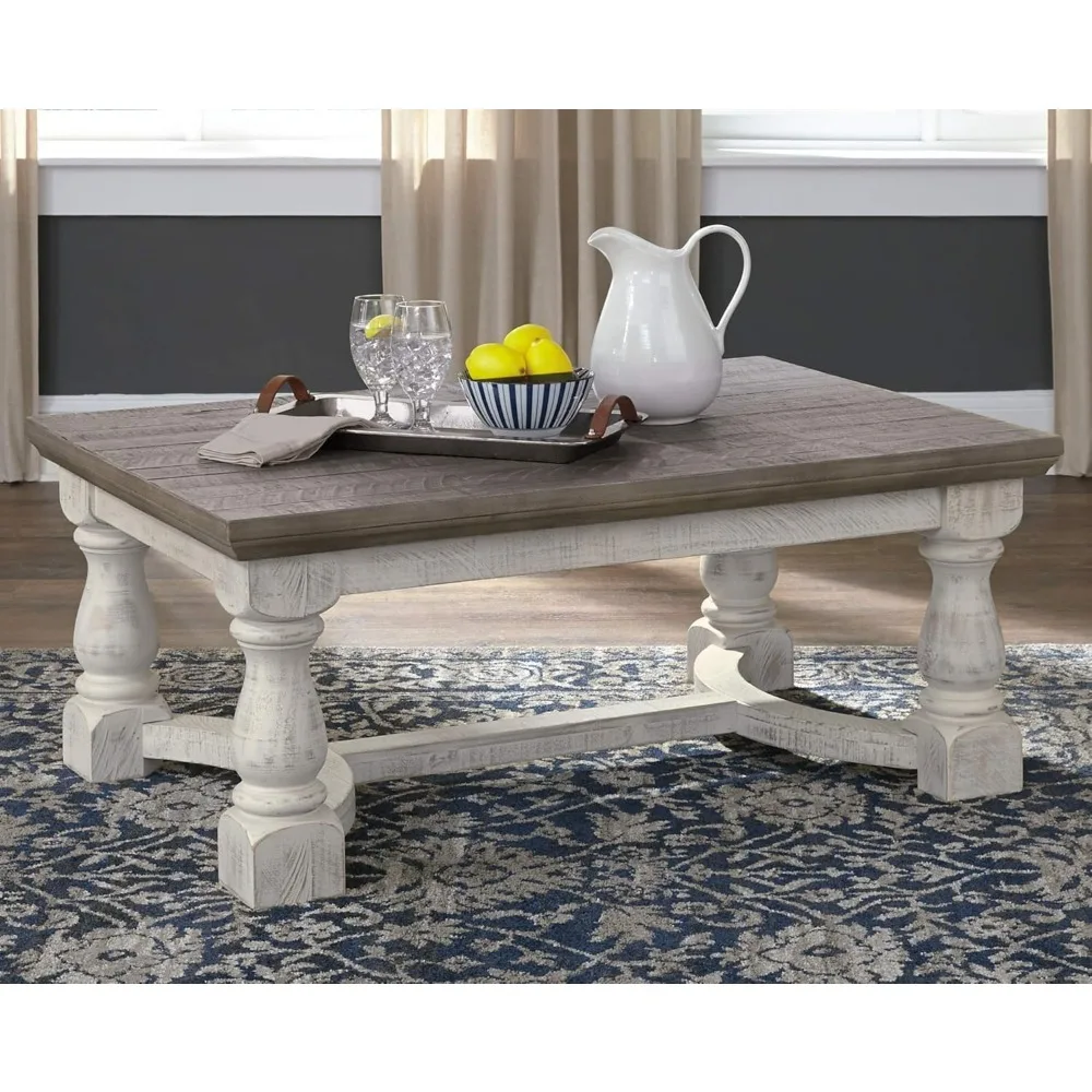 Farmhouse Rectangular Coffee Table, Gray & White,Coffee Table