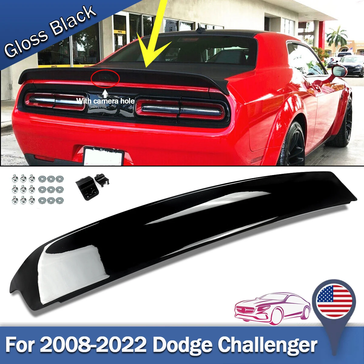 

Спойлер багажника, глянцевый черный для DODGE Challenger GT SRT SXT 2-дверный 2008-2022 Hellcat Redeye Style, задний декор багажника, спойлер