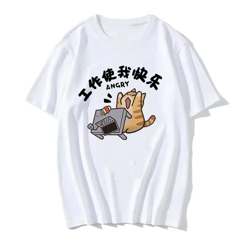 90s Women T Shirt Korean Version Cartoon Cat Group Printed T-Shirt Casual Short Sleeve Couples T-Shirt Funny Cat Streetwear image 4