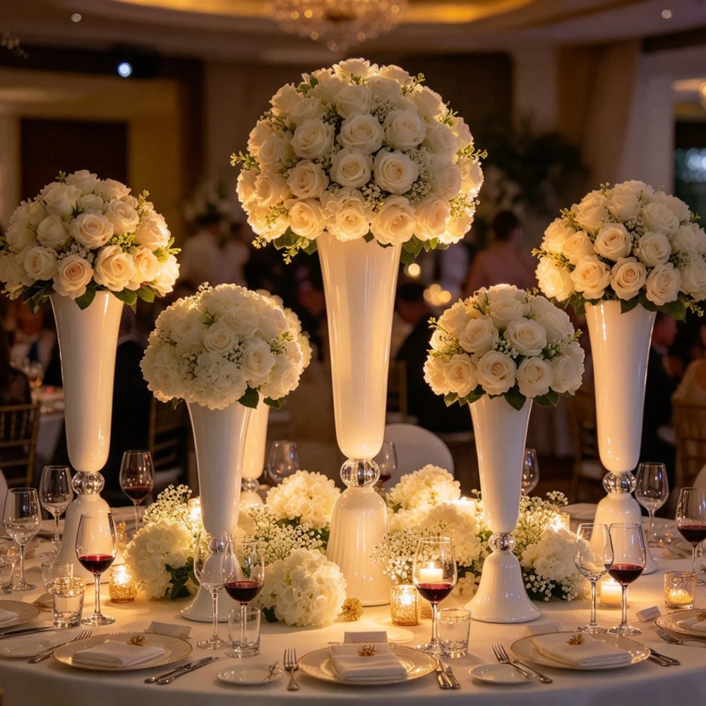 10pcs) 80-100cm  metal cylinder shape trumpet wedding table center piece gold vase flower stand