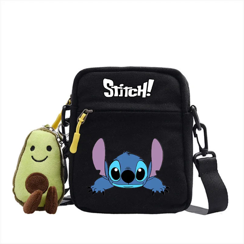 Disney 2023 New Cartoon Stitch Cute Print Pattern Shoulder Bag Color Simple Canvas Messenger Four-color Small Square Bag