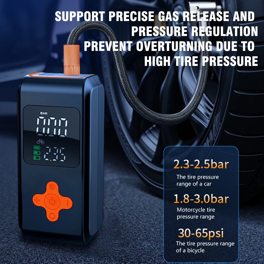 

Автомобильный воздушный насос, беспроводной портативный воздушный компрессор, цифровой дисплей, умный воздушный насос для шин, домашний мощный электроинструмент