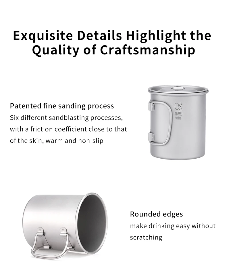 KEITH Titan-Becher mit Klappgriff, Einwandige Ultraleichte Camping-Tasse für Outdoor-Rucksacktouren, Wandern & Herdplattengeeignet – Detail 7