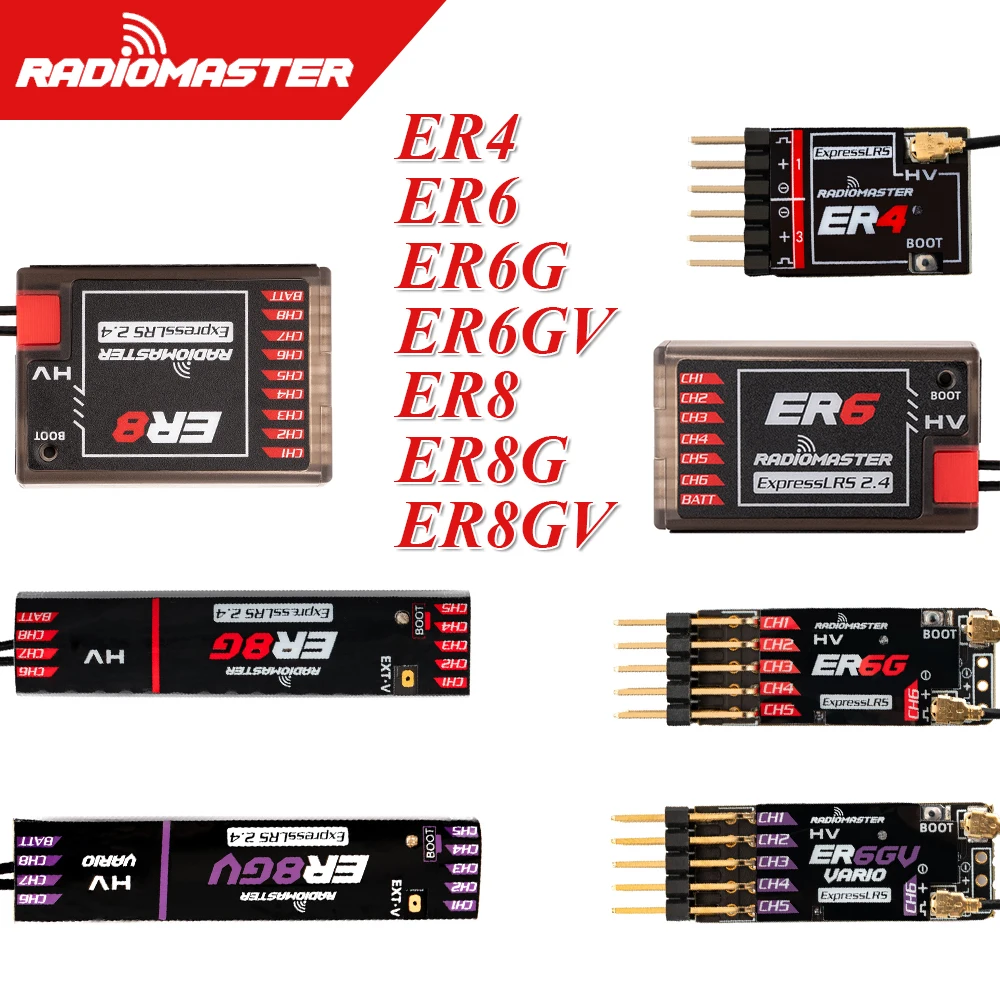 Radiomaster PWM Mini Receiver ER4 ER6 ER6G ER6GV ER8 ER8G ER8GV 4-8CH CRSF ExpressLRS 2.4GHz 100mw for RC Aircraft Boat Car