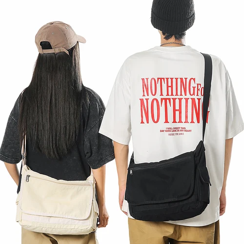 Imagen 2 del producto Bolso de hombro informal de lona para mujer, bandolera con tapa de Color sólido, mochilas escolares para niños y niñas, bolsos de moda para mujer