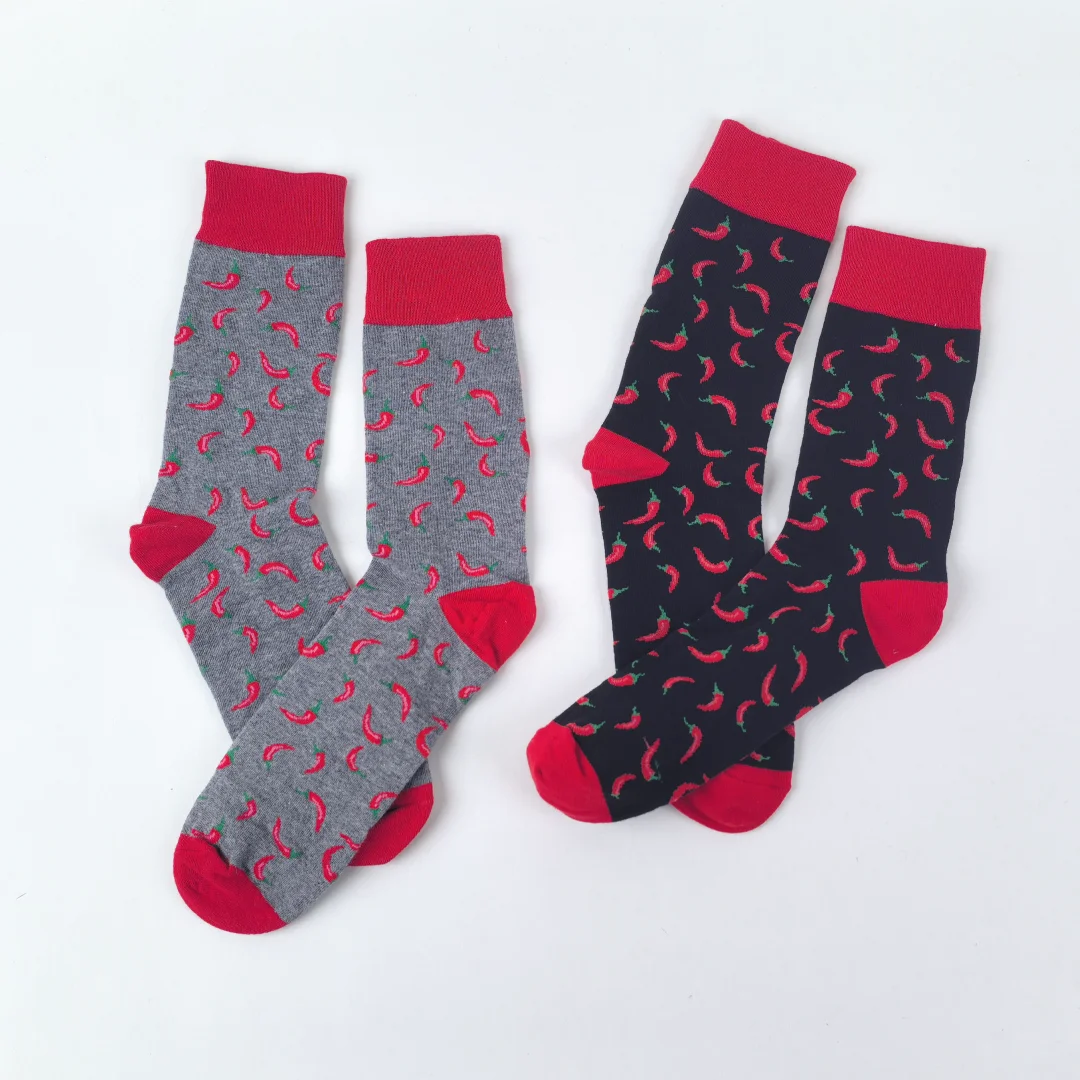 زوجان من مجموعة الفلفل الحار، جوارب عصرية للجنسين متوسطة الساق، تناسب جميع المواسم