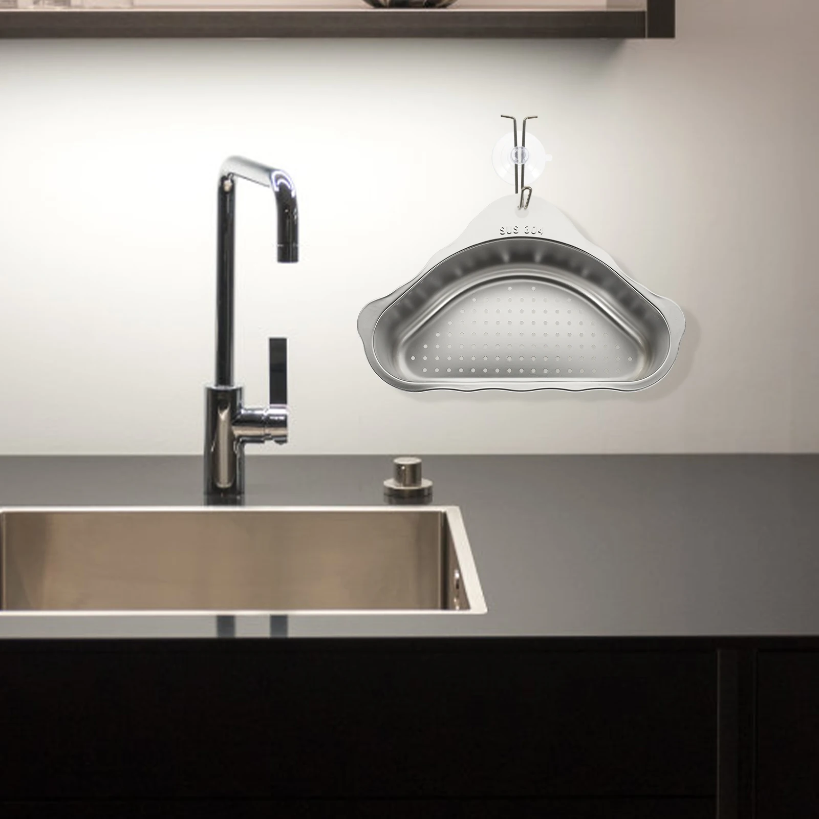 

Stainless Steel Drain Basket Triangle Sink Strainer Black 201 Material Kitchen Gadget Leftover Filter Shelf Easy Clean Anti Rust