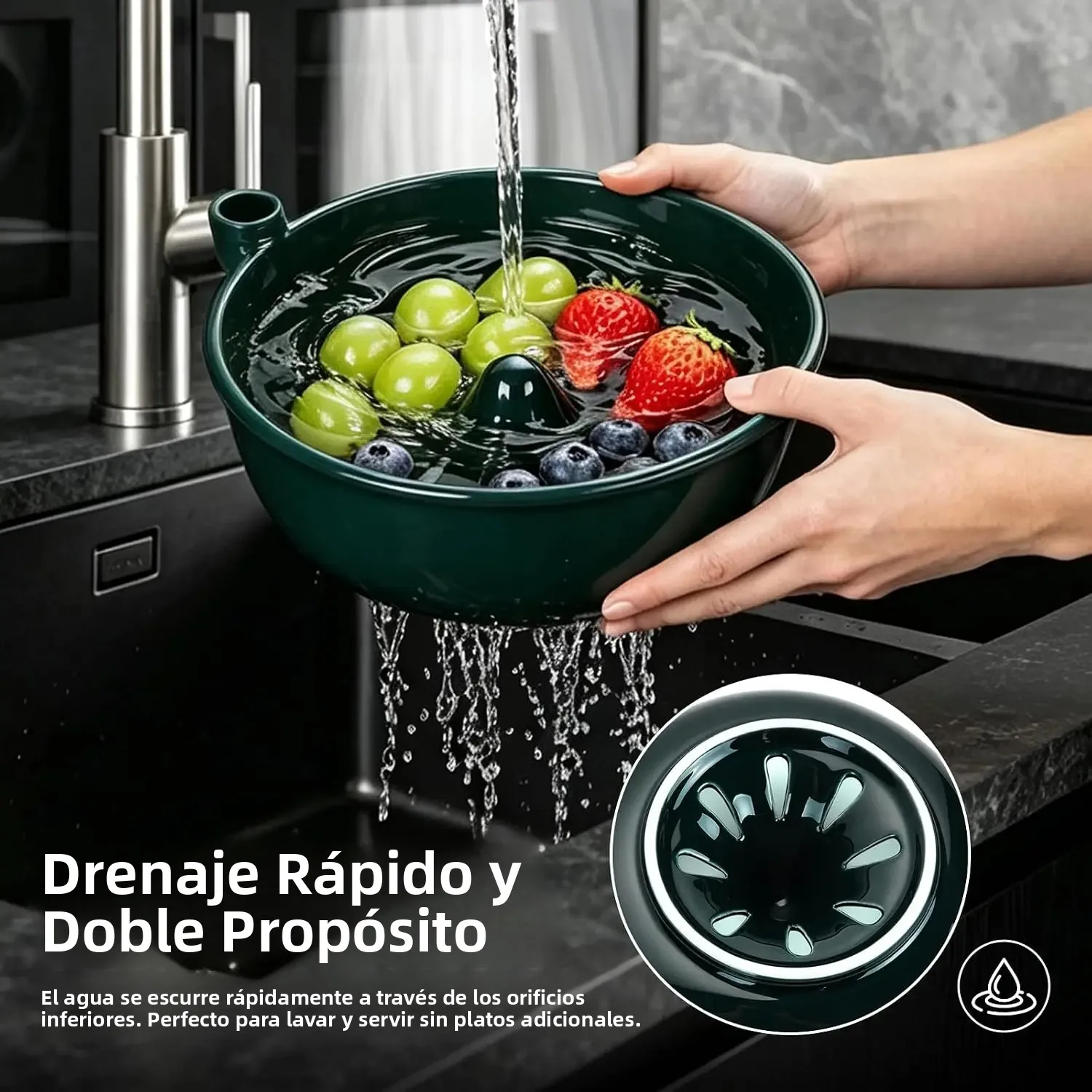 Ceramic Swirl Rinsing Berry Bowl Serving Bowl Colander Fruit Draining with Auto-Spin Washing & Drainage System & Home Gift