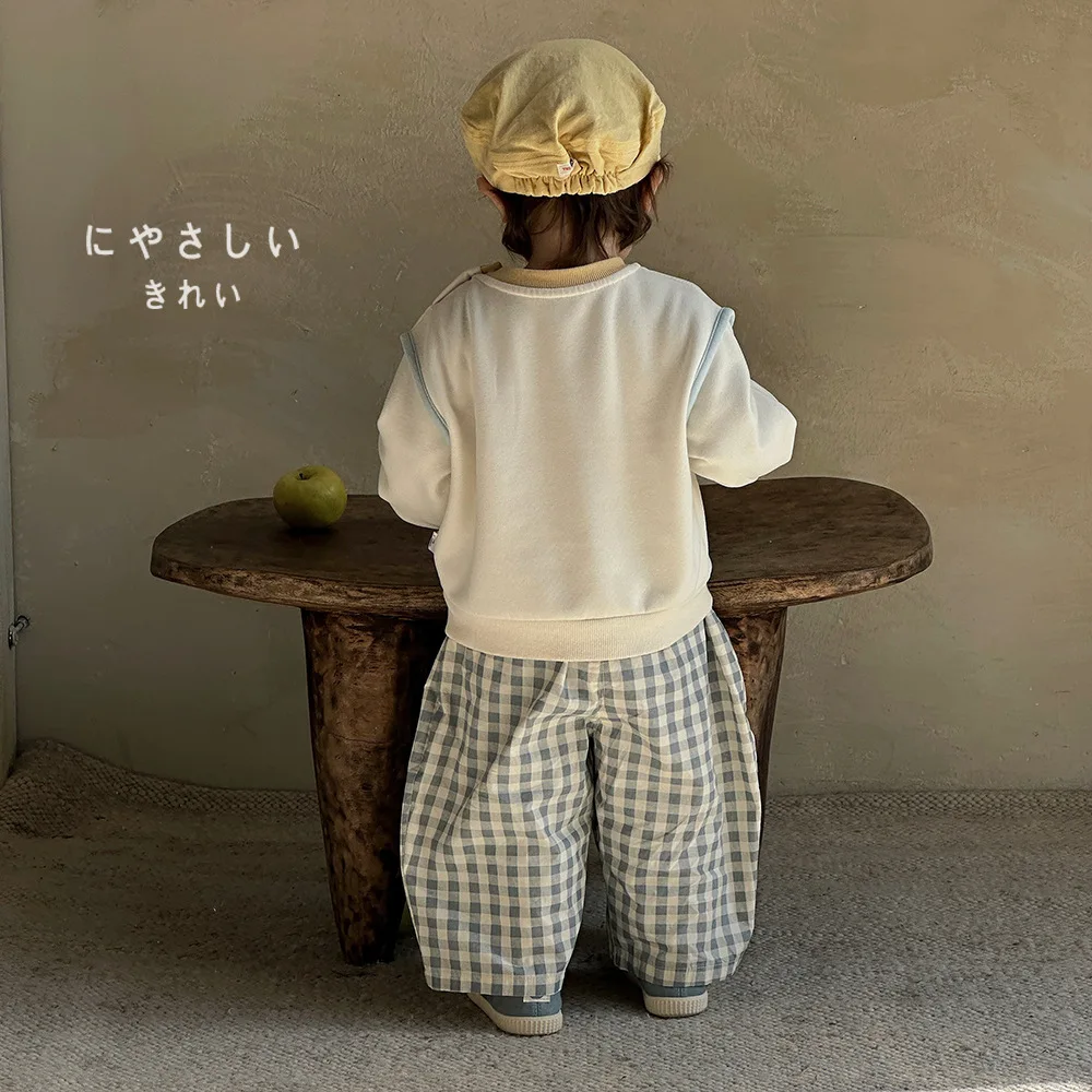 Pantalon ample en coton pour bébés garçons, à la mode, décontracté, à carreaux, jambes larges, vêtements pour nourrissons, nouvelle collection printemps 2026