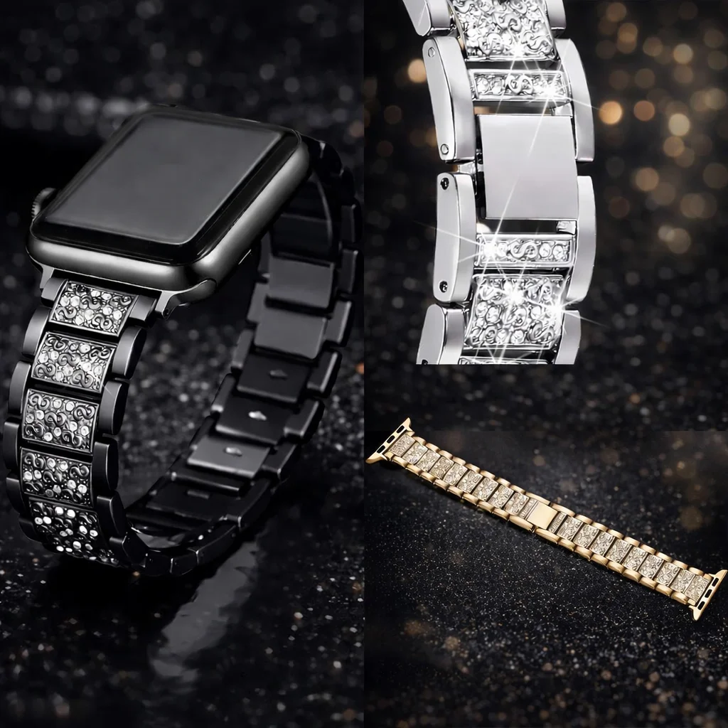 

Металлический браслет с бриллиантами для Apple Watch 44/45/46/49 мм, роскошный золотой ремешок для мужчин и женщин, совместимый с iWatch Ultra 9/8/7/6/5