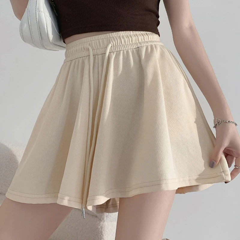 Y2K Women Bandage Short Korean Sweet High Waist Solid Female Losses Wide Leg Shorts Summer New Fashion All Match Ladies Shorts