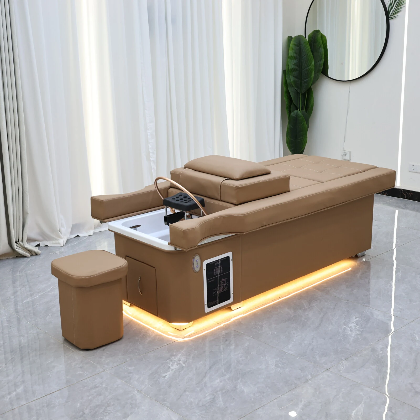 Elektrisches Haarbehandlungsbett mit Fußbad Zwei-in-Eins, Wasserzirkulations-Haarpflege und Dampfbehandlung, Luxuriöses Khaki-SPA – Detail 8