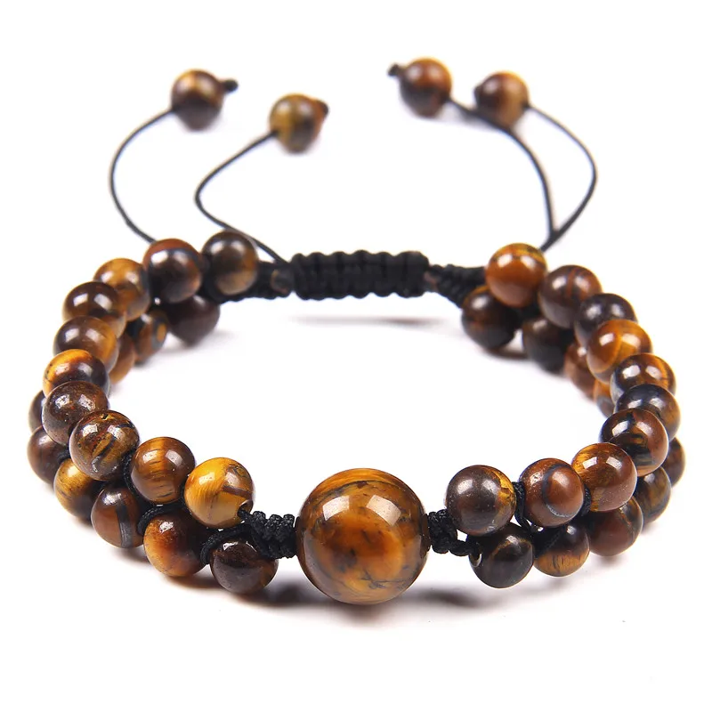 Double Layer Handmade Braided Bracelet Buddha Natural Tiger Eye Stone Beads Bracelets For Women Men Wristbands Exquisite Jewelry