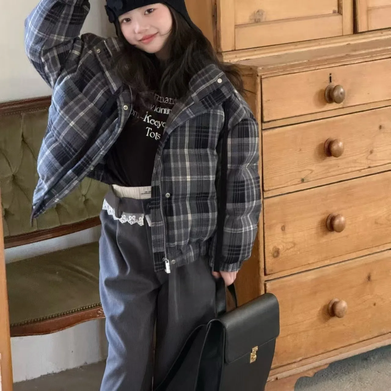 

RAISE Children Girl Winter Jacket Thick Padded Warm Plaid Parkas For Young Teenager Girl 4-14Y Teens Girls Zipper Outerwear Coat