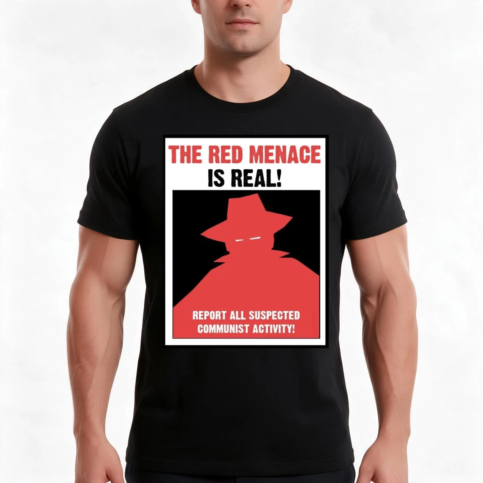 The Red Menace Propaganda Poster T-Shirt, Summer Casual Cotton Tee, Oversized Streetwear Tops, Vintage Graphic Print