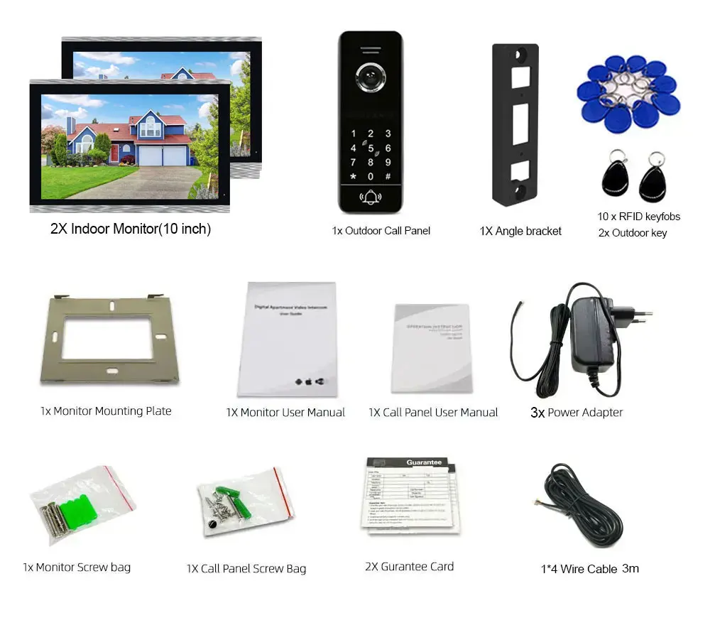 TUYA 1080P 10 Inch WiFi Video Intercom 2 LCD Touch Screen Video Doorbell Smart APP Home Kit for RFID Access Control System