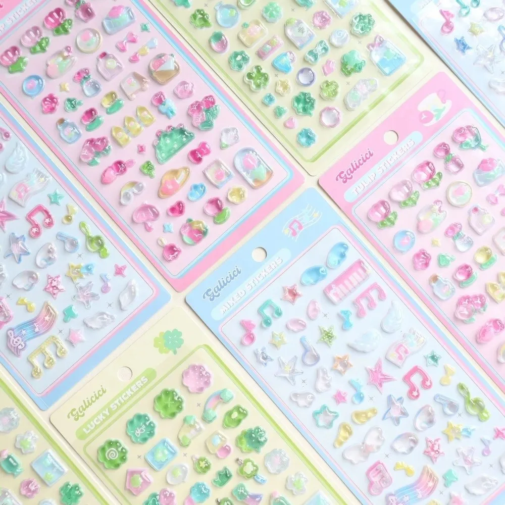 

3D-наклейки с четырехлистным клевером и тюльпанами, объемные декоративные стикеры, наклейки с музыкальными нотами, детские наклейки-поощрения, милые наклейки для украшения чехлов для телефонов