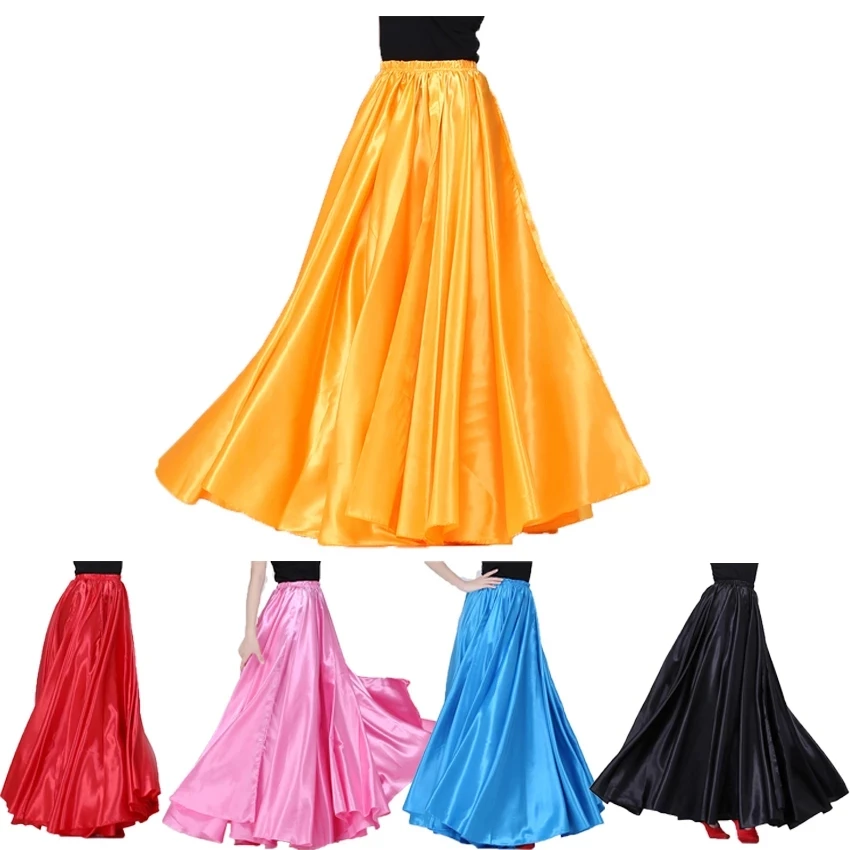 New Team Stage Performance Bally Dancing Costumes for Adult Woman Big Swing Satin Silk Gypsy Spanish Flamenco Skirt 10colors