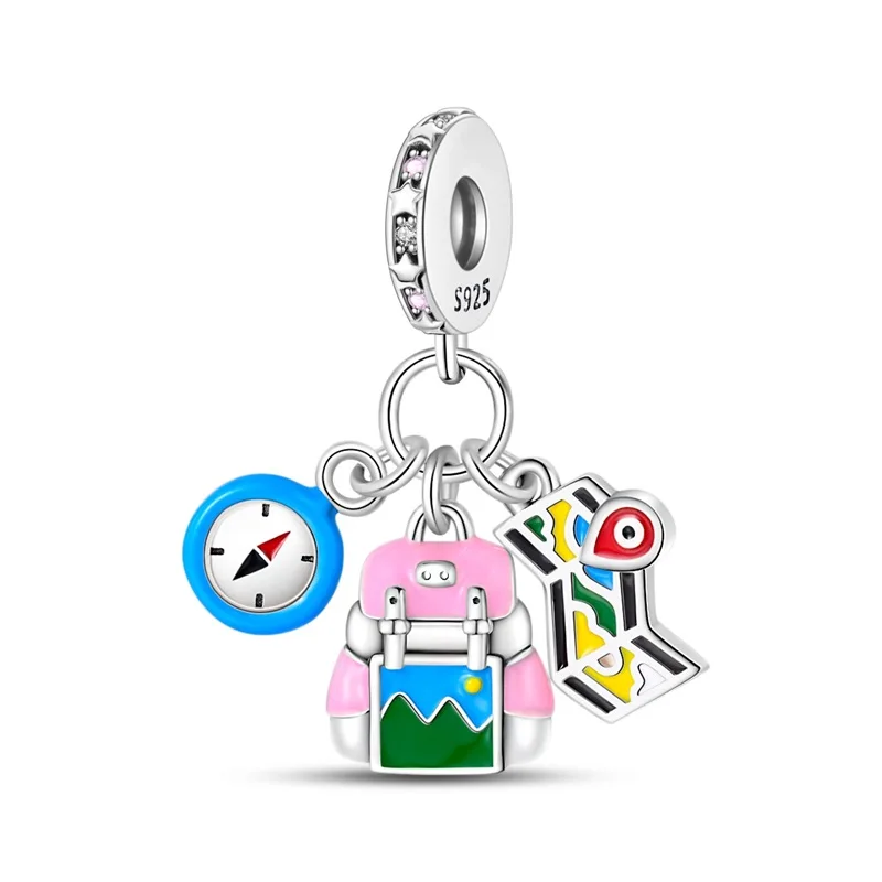 925 Sterling Silver Adventure Backpack Charm Pendant Fit 3mm Original Bracelet DIY Women Exquisite Birthday Party Jewelry Gifts