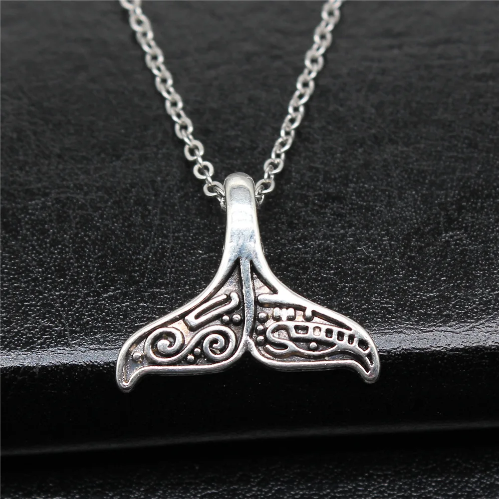 Drop Shipping Antique Silver Color 20x17mm Whale Tail Necklaces Short Chain Choker Necklaces