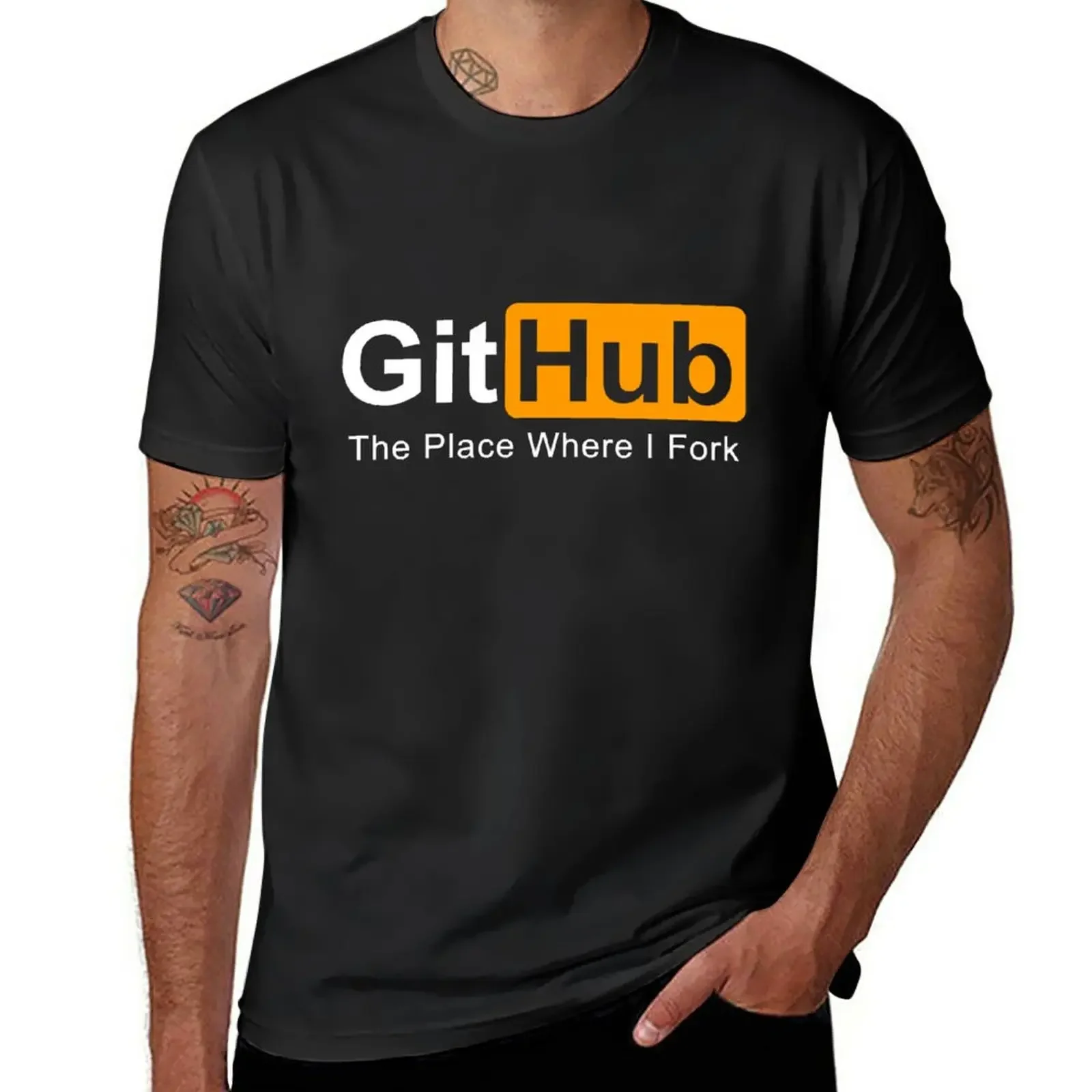 New GitHub The place where I Fork programming T-Shirt plain t-shirt korean fashion cute tops T-shirts for men cotton